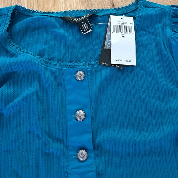 Lauren Ralph Lauren Blue Blouse Shirt Size M - Picture 3 of 4
